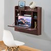 Basicwise Wall Mount Folding Laptop Writing Computer or Makeup Desk with Storage Shelves and Drawer, Cherry QI004015.CR